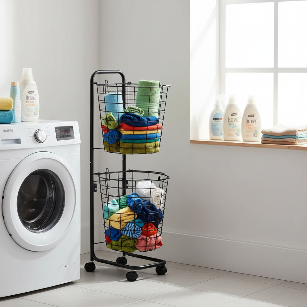 سلة غسيل دوارة مزدوجة الطبقات