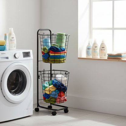 سلة غسيل دوارة مزدوجة الطبقات