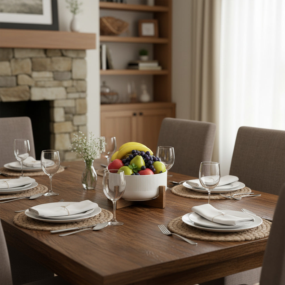 وعاء سيراميك مع قاعدة خشبية