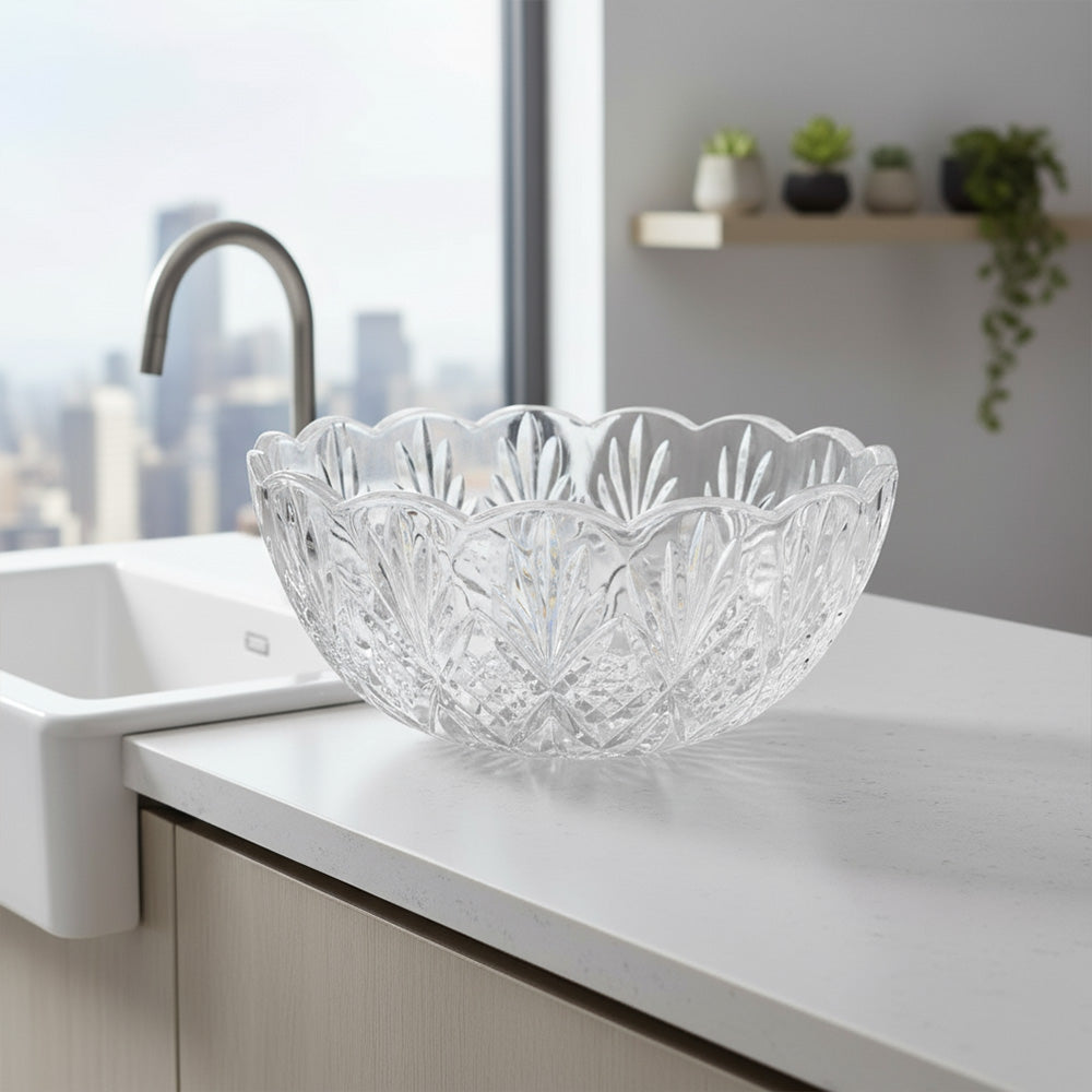 وعاء زجاجي محزز برسومات