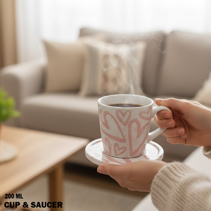 طقم فناجين سيراميك بنقش قلوب