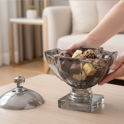 وعاء تقديم زجاجي فاخر بقاعدة وغطاء