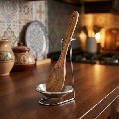 ملعقة خشبية مع حامل فولاذي