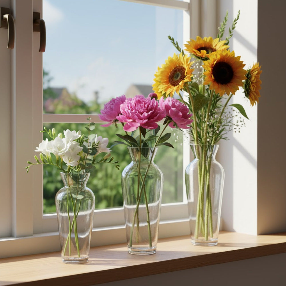 مزهرية زجاجية شفافة