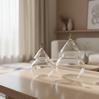 غرشة ضيافة زجاجية بغطاء هلال