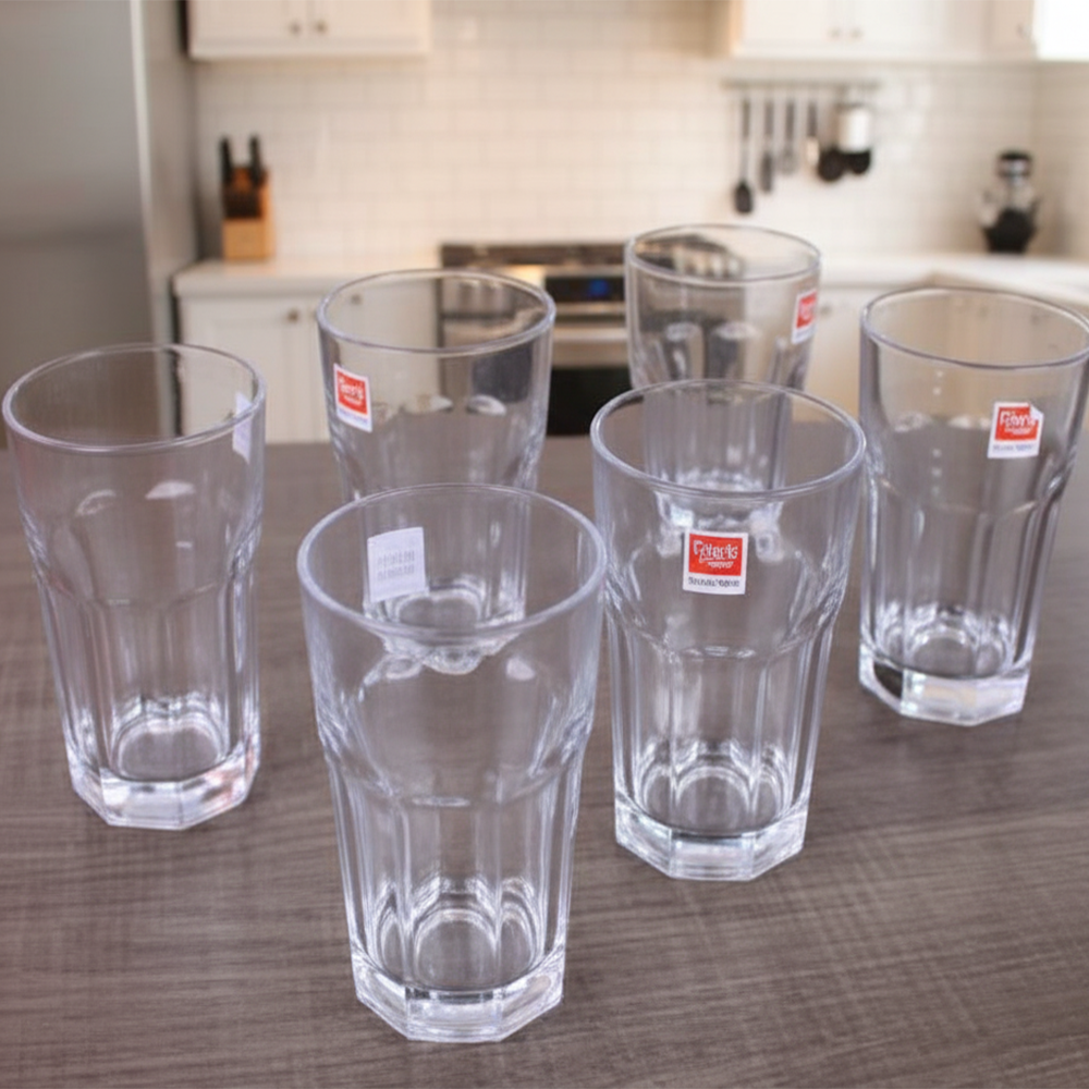 طقم أكواب زجاجية شفافة كلاسيكية – 6 قطع (415 مل)