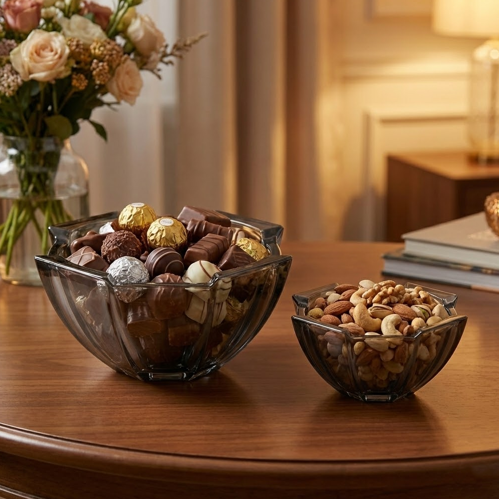 وعاء تقديم زجاجي أنيق بغطاء شفاف