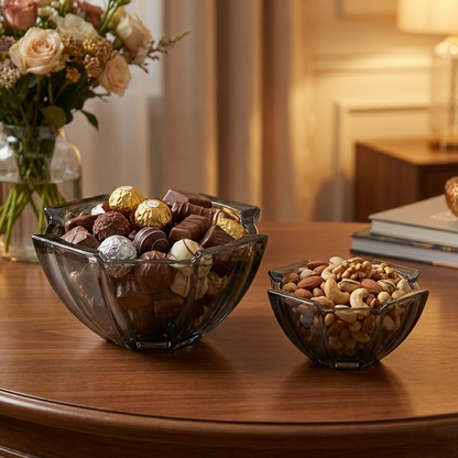 وعاء تقديم زجاجي أنيق بغطاء شفاف