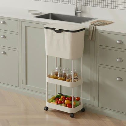 سلة قمامة مع رفين للتخزين