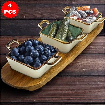 طقم تقديم أوعية بحامل وصينية خشبية