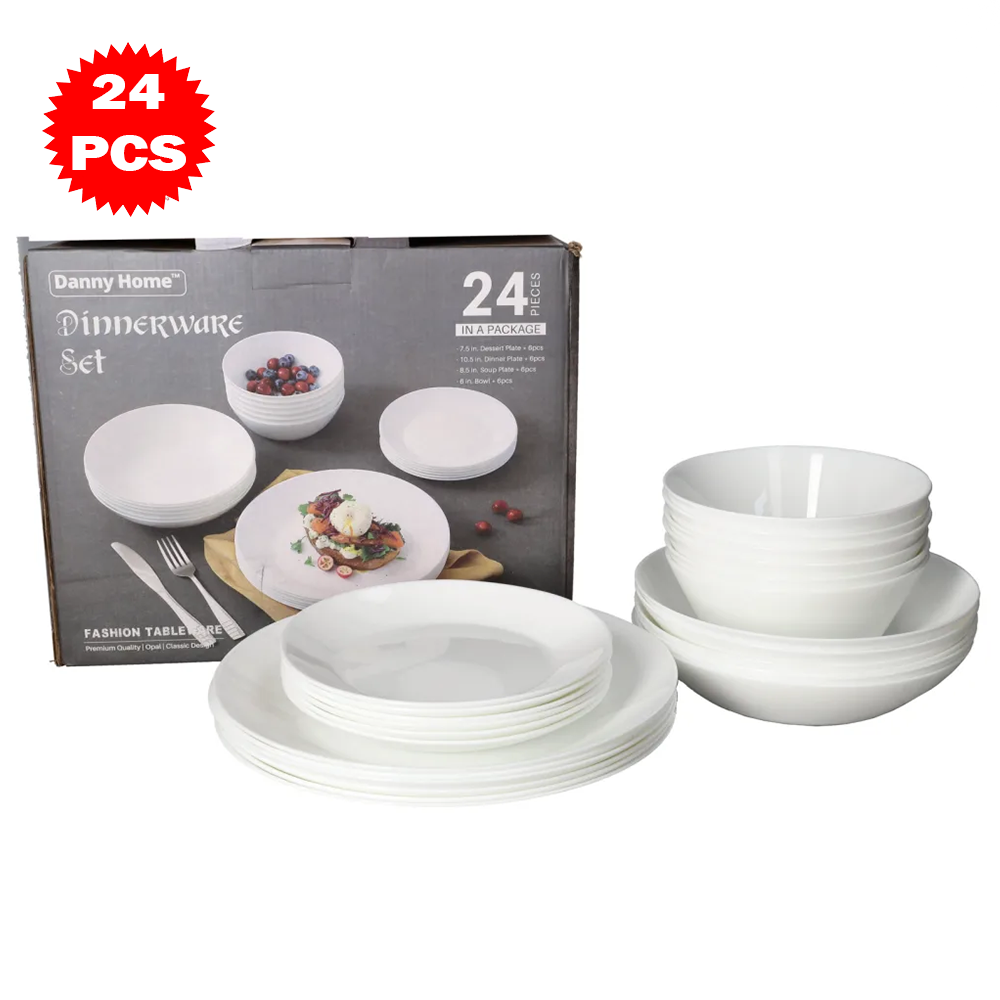 طقم عشاء أبيض ٢٤ قطعة