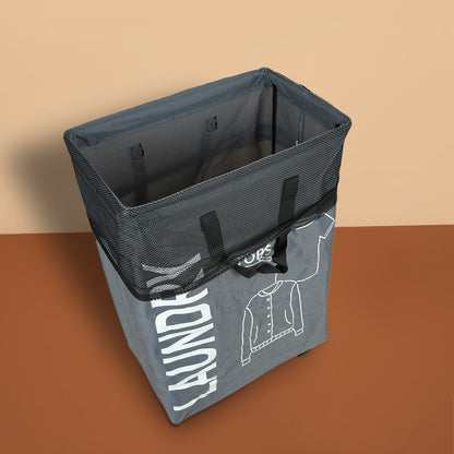 سلة غسيل قابلة للطي مع مقبض وعجلات، موديل: 2