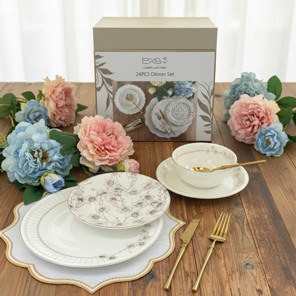 طقم أطباق مائدة فاخر 24 قطعة