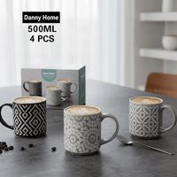 طقم أكواب بورسلين مطبوعة ٤ قطع ٥٠٠ مل