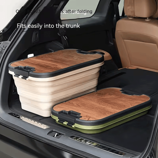 سلة قابلة للطي مع طاولة خشبية متعدد الاستخدام