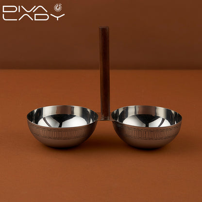 وعاء مزدوج حامل خشبى