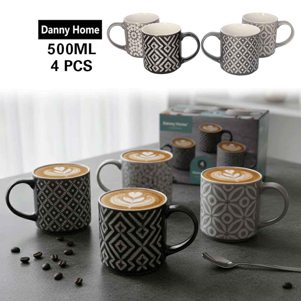 طقم أكواب بورسلين مطبوعة ٤ قطع ٥٠٠ مل