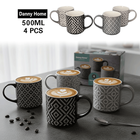 طقم أكواب بورسلين مطبوعة ٤ قطع ٥٠٠ مل