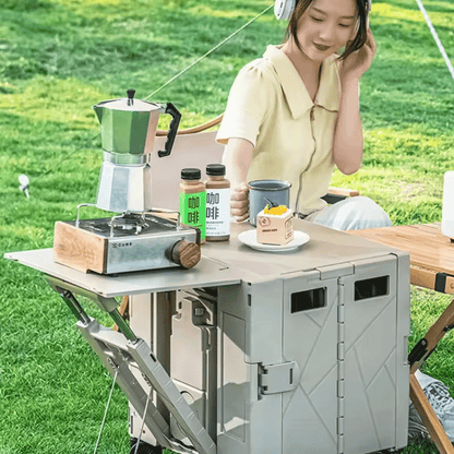 عربة مع طاولة تخييم قابلة للطي