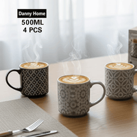 طقم أكواب بورسلين مطبوعة ٤ قطع ٥٠٠ مل