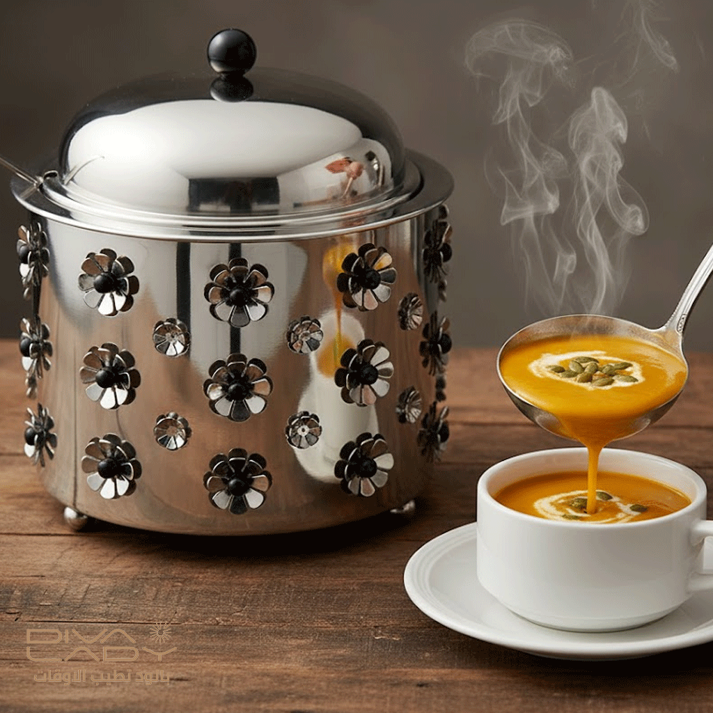 وعاء شوربة معدني فاخر بزخارف ورد من ديفا ليدي