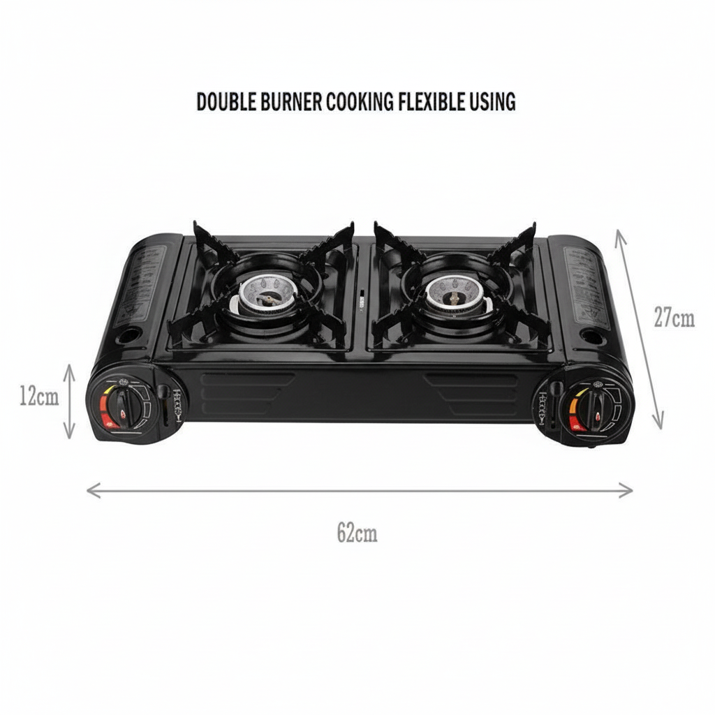 ‏محول غاز مزدوج مع قاعدة شواء للتخييم‏