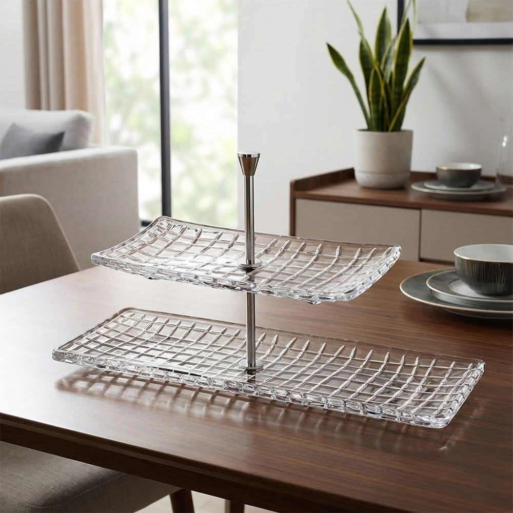 حامل تقديم زجاجي راقي بطبقتين 41.5 سم