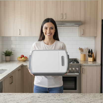 علبة التتبيلة والطعام ولوح التقطيع