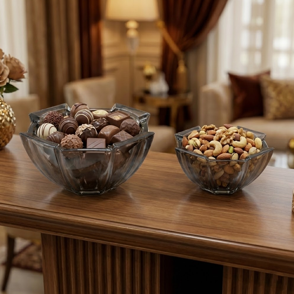 وعاء تقديم زجاجي أنيق بغطاء شفاف