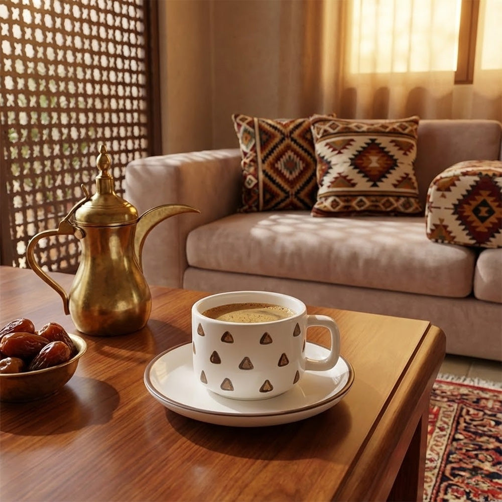 طقم فناجين وصحون قهوة من السيراميك - 12 قطعة