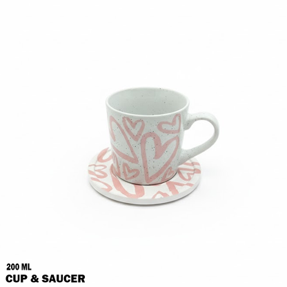 طقم فناجين سيراميك بنقش قلوب