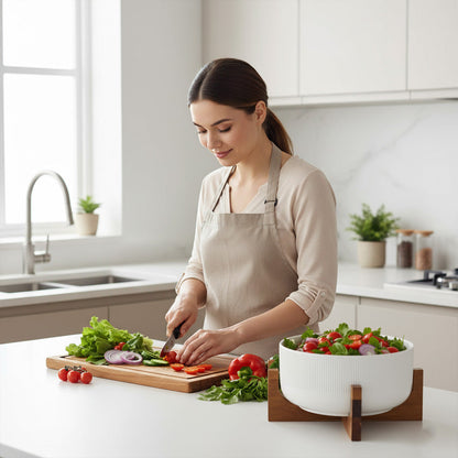 وعاء سيراميك مع قاعدة خشبية