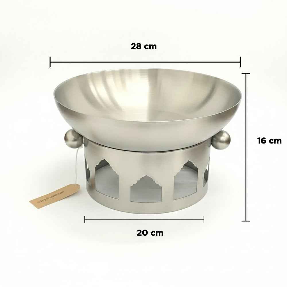 وعاء سلطة من الفولاذ المقاوم للصدأ مع حامل مزخرف