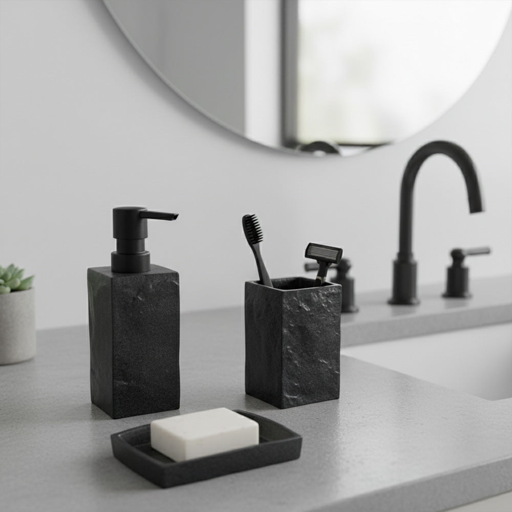 مجموعة إكسسوارات الحمام المزخرفة بالحجر