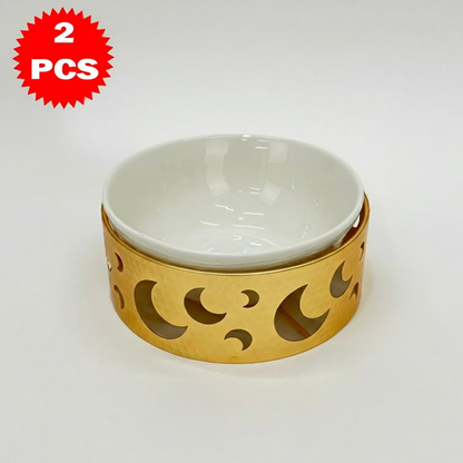 22.7CM طقم وعاء تقديم مع حامل معدني كبير