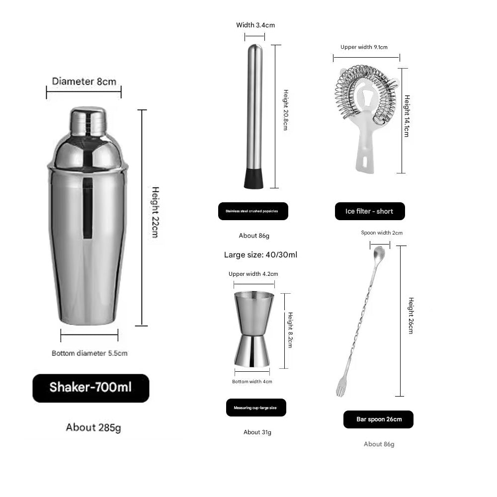 مجموعة شاكر كوكتيل من الفولاذ المقاوم للصدأ - 5 قطع