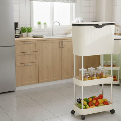 سلة قمامة مع رفين للتخزين