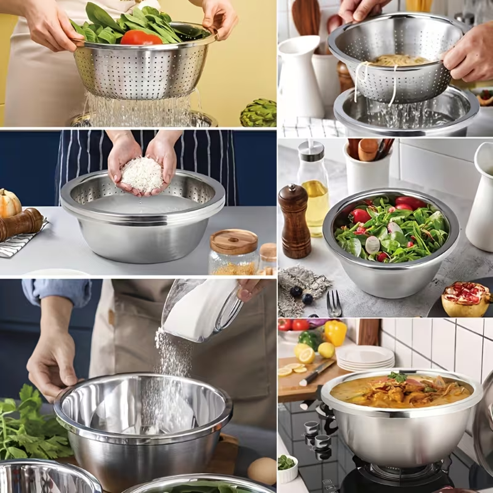 طقم مصفاة ووعاء ستانلس ستيل