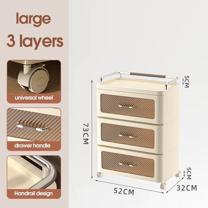 طاولة جانبية بلاستيكية حديثة باللون البني مع أبواب شفافة ودرج بلاستيكي مرن