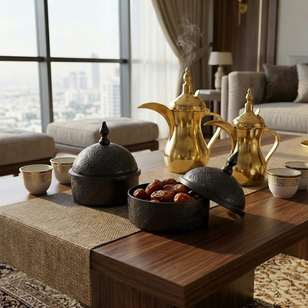 وعاء تمر معدني مزخرف كبير Alkuwaity Al Awal الكويتي الأول