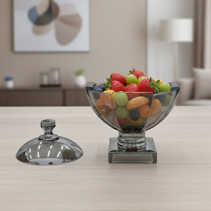 وعاء تقديم زجاجي فاخر بقاعدة وغطاء