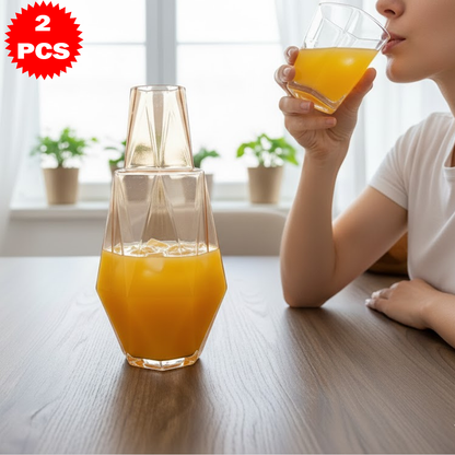 طقم قارورة وكوب زجاجي هندسي