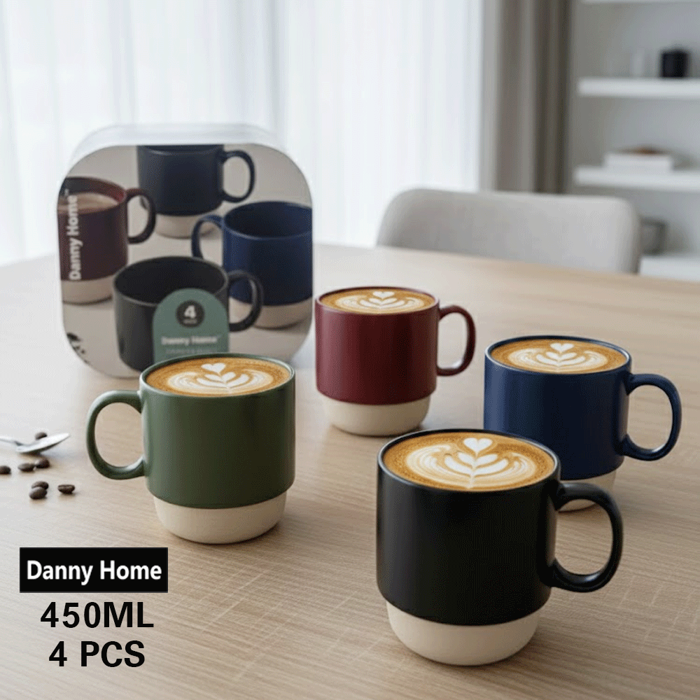 أكواب بورسلين مطبوعة، 4 قطع سعة 450 مل