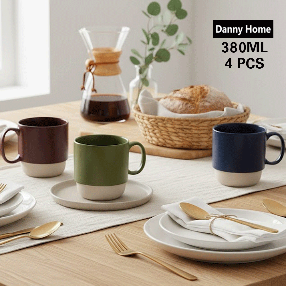 أكواب بورسلين مطبوعة، 4 قطع سعة 450 مل