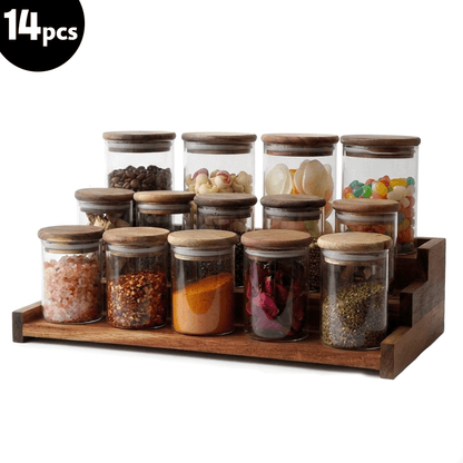 مجموعة توابل زجاجية 14 قطعة
