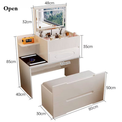 طاولة ماكياج مع مقعد ومرآة مضيئة