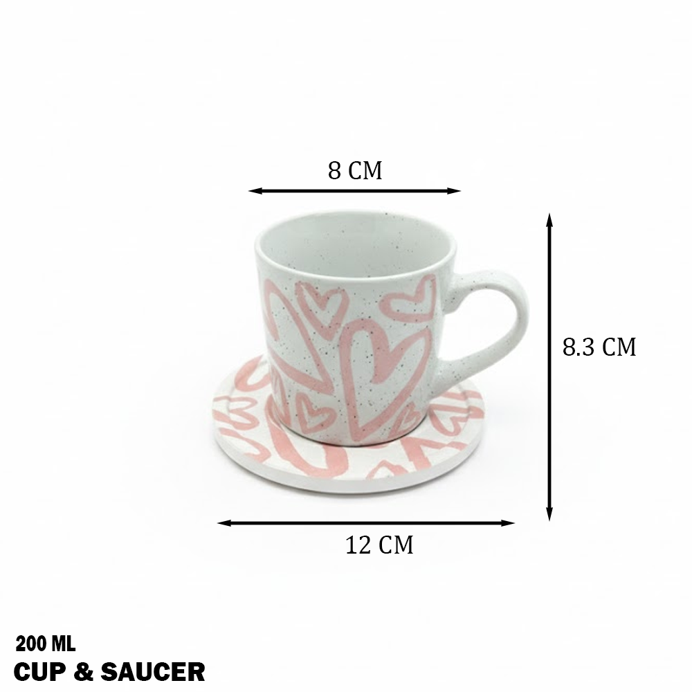 طقم فناجين سيراميك بنقش قلوب