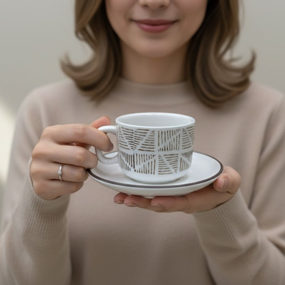 طقم فناجين وصحون سيراميك 12قطعة