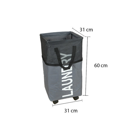 سلة غسيل قابلة للطي مع مقبض وعجلات، موديل: 3