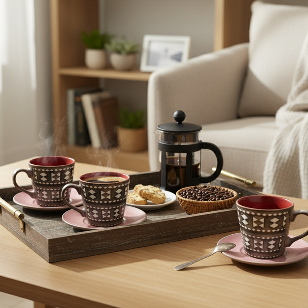 طقم فناجين مع صحون – 12 قطعة (200 مل)